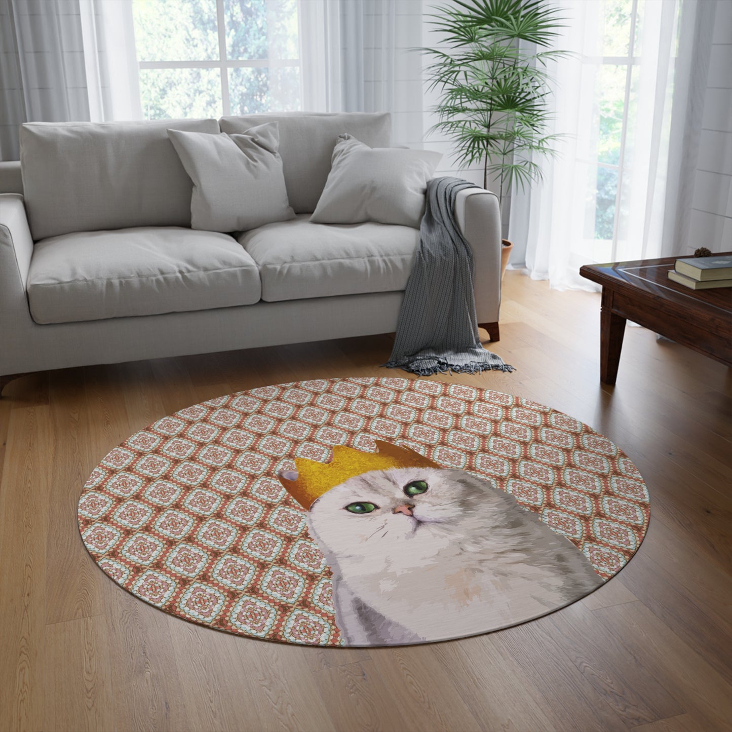 Round Rug - White Queen Cat Design for Queens and Princesses