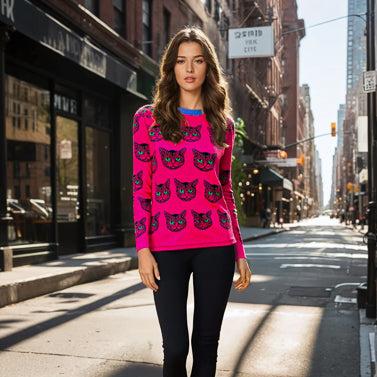 Cheshire Cat Print Knitted Sweater - Yoru Says