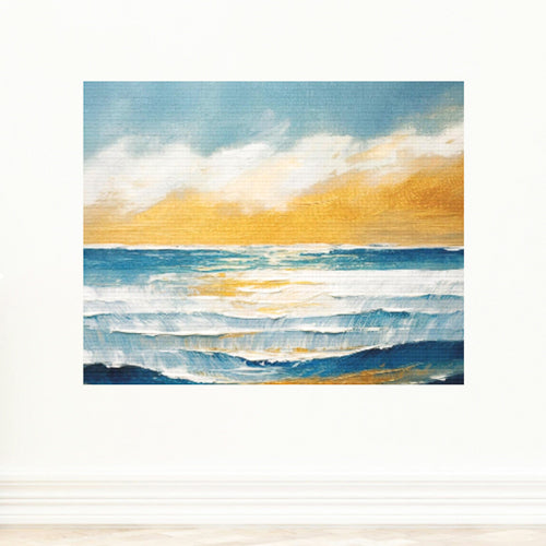 Canvas Wall Art Decor, Blue Ocean Golden Sunset Print - Yoru Says