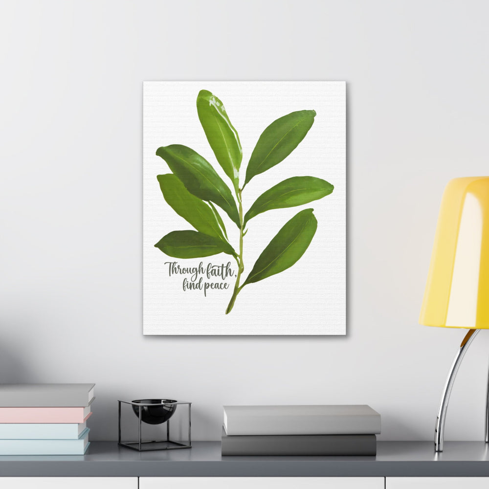 Wall Art Decor, Canvas Print Artwork, Through Faith Find Peace Olive - Yoru Says