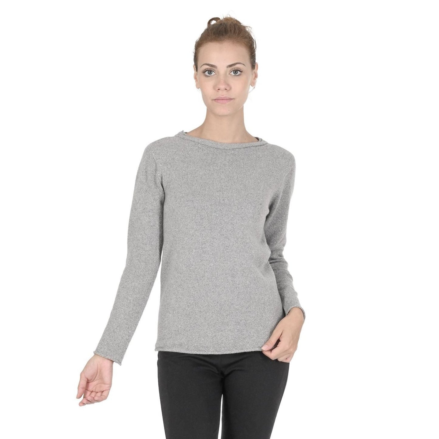 Crown of Edinburgh Cashmere Womens Boat Neck Sweater COE 0015 GREY - Yoru Says