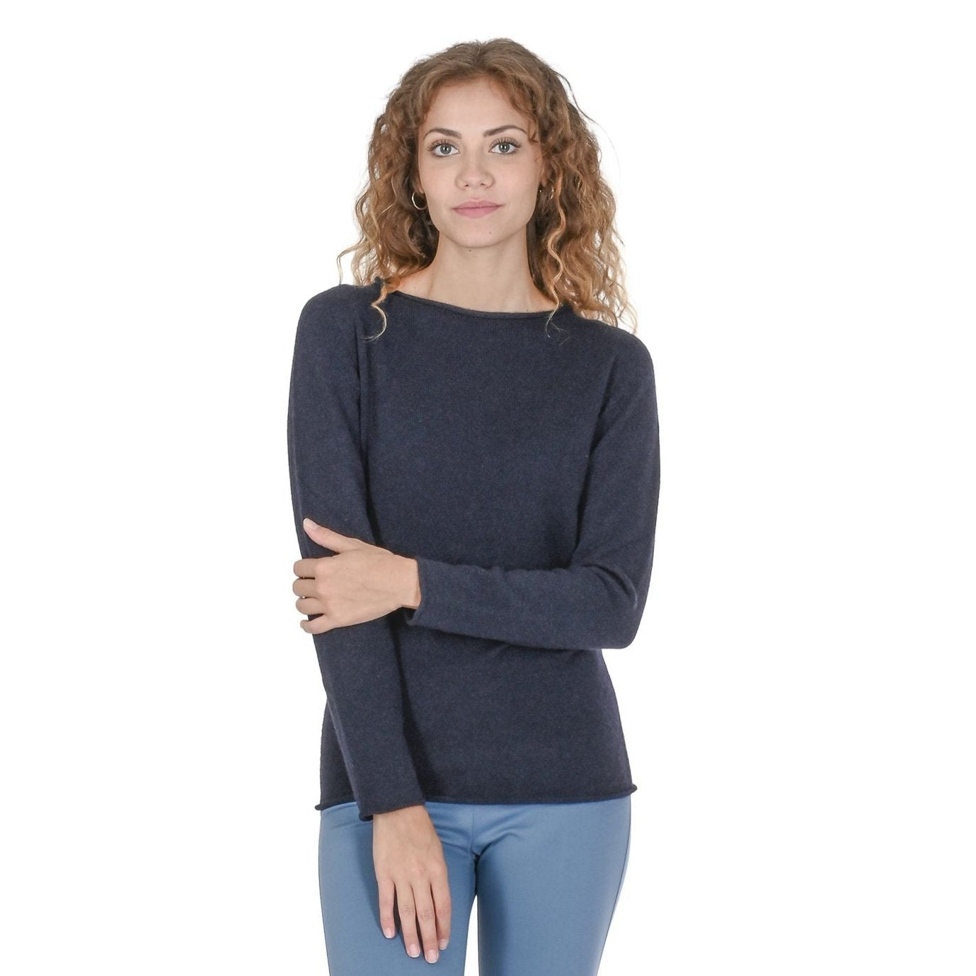 Crown of Edinburgh -  Cashmere Boat Neck Sweater in Navy - Yoru Says