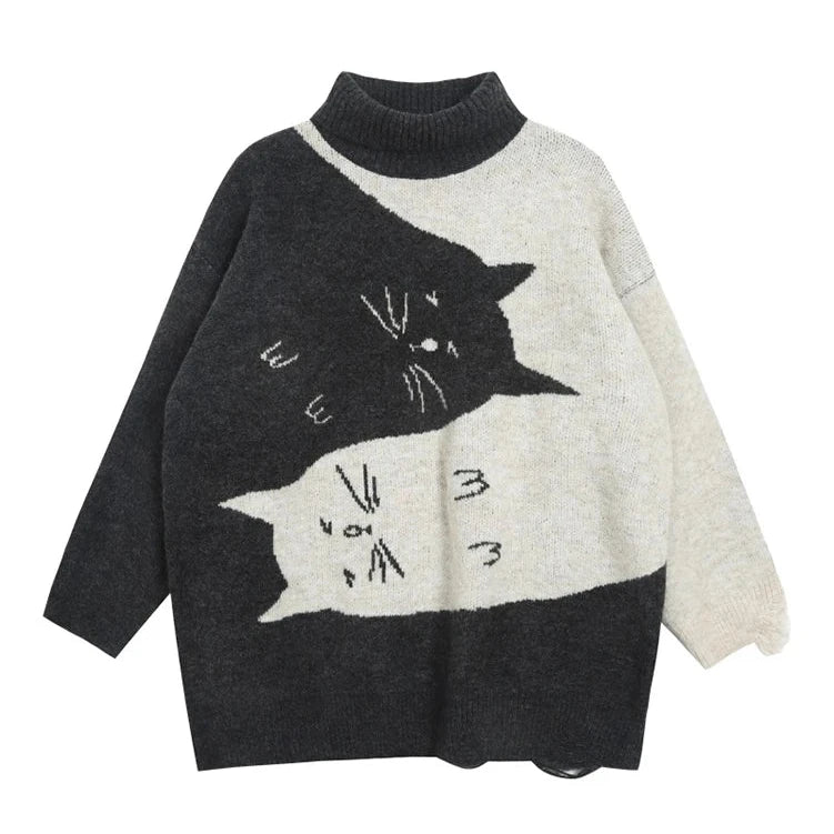 Women's Oversized Knitted Yin Yang  Sweater - Yoru Says