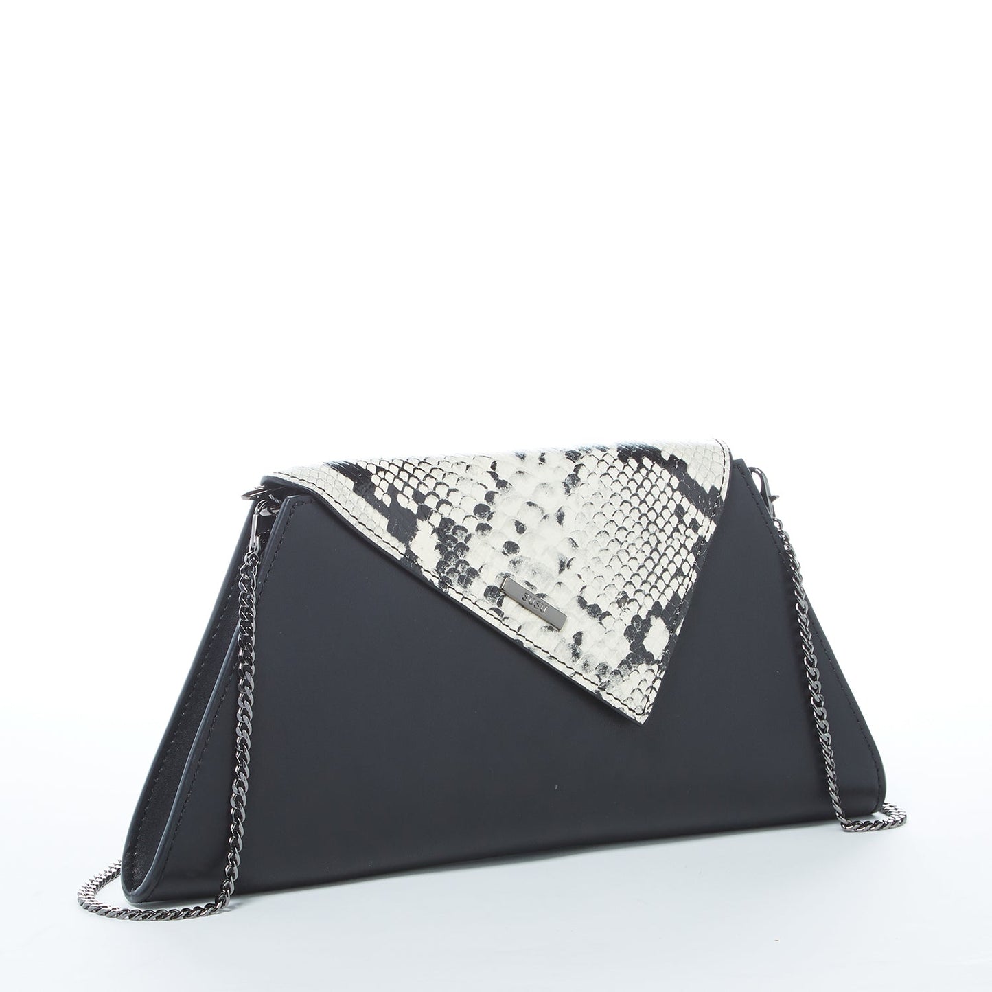 Angelica Leather Clutch Black Snakeskin - Yoru Says