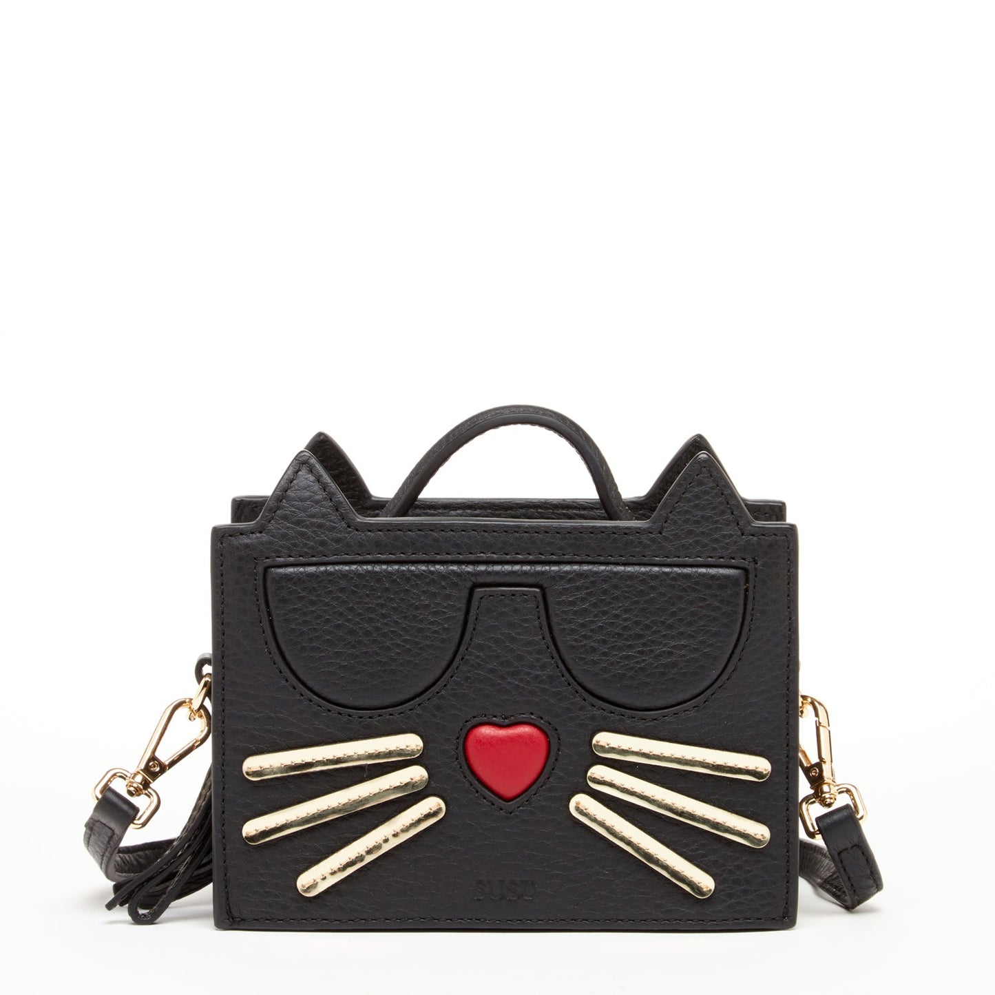 Leather Cat Bag Black Crossbody - Yoru Says