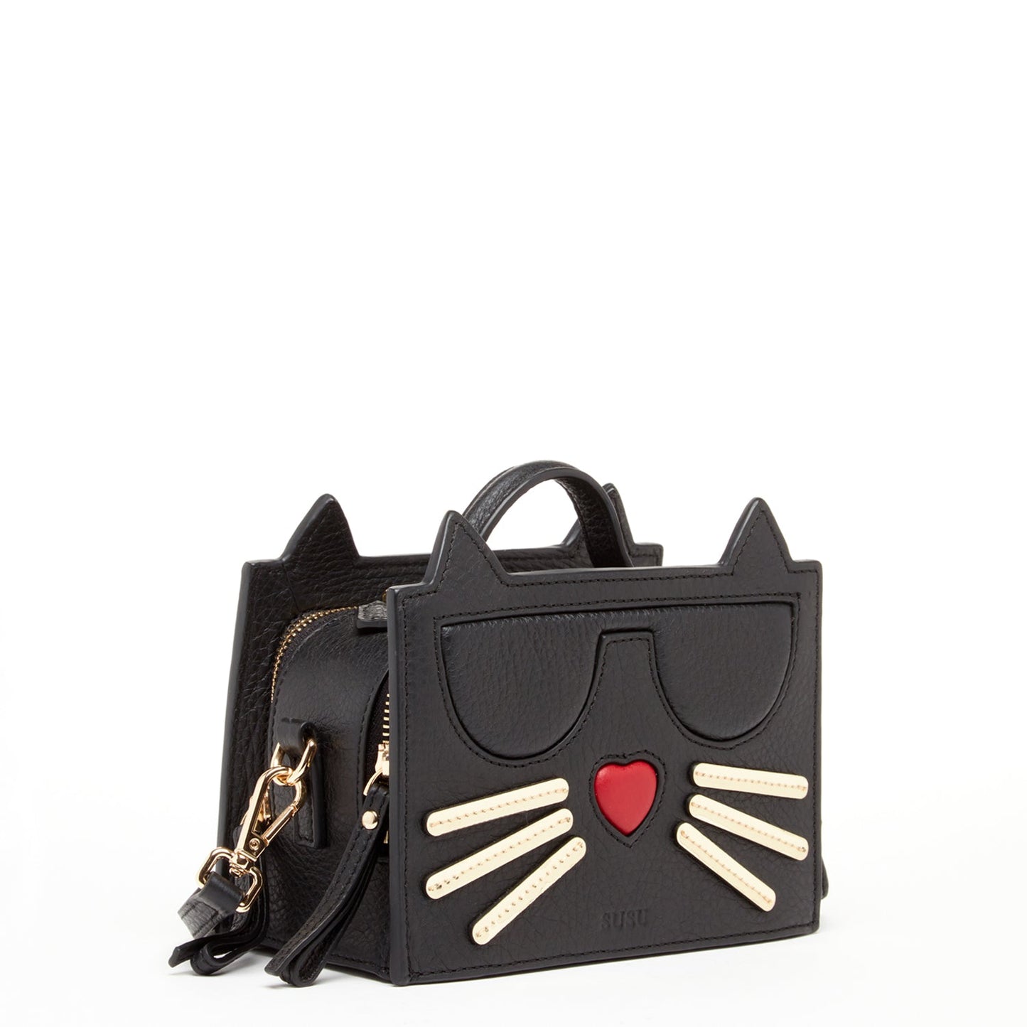 Leather Cat Bag Black Crossbody - Yoru Says