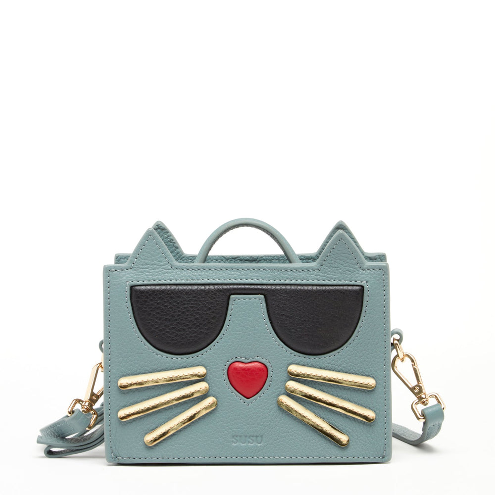 Leather Cat Purse Mineral Blue - Yoru Says