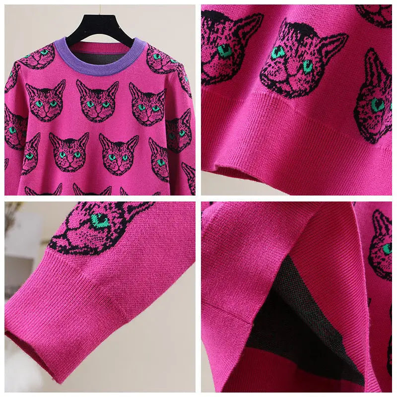 
                  
                    Cheshire Cat Print Knitted Sweater - Yoru Says
                  
                