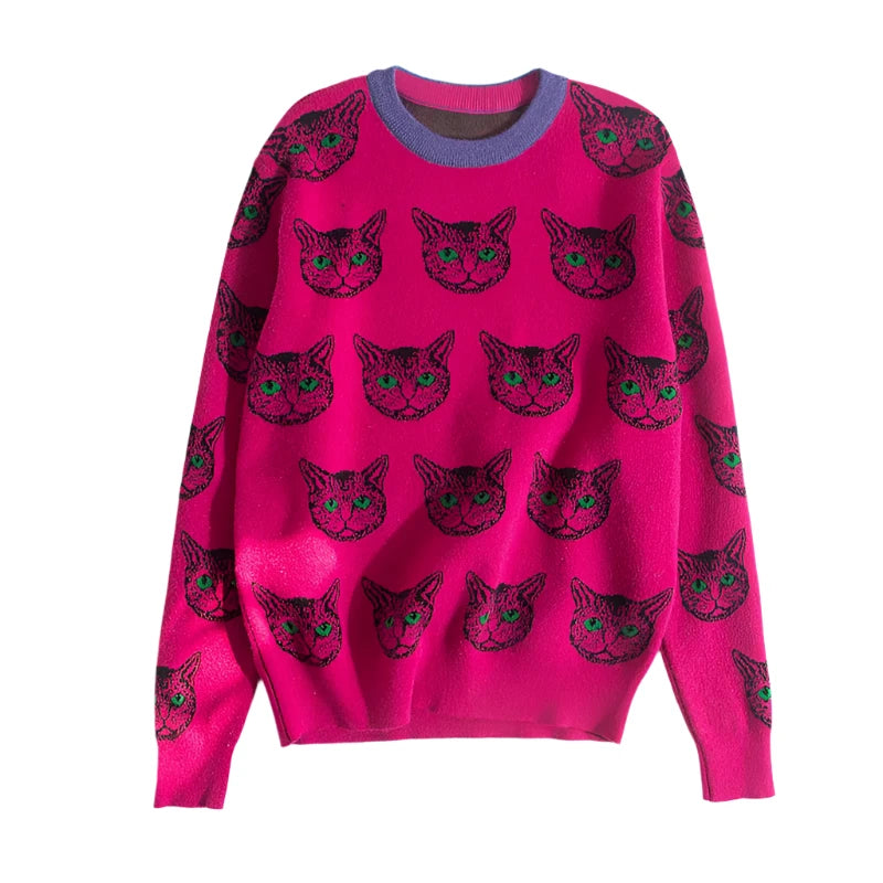 Cheshire Cat Print Knitted Sweater - Yoru Says