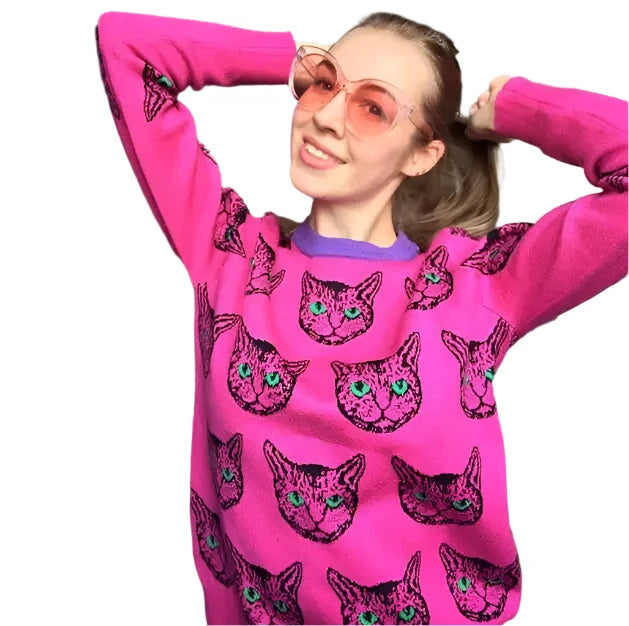 
                  
                    Cheshire Cat Print Knitted Sweater - Yoru Says
                  
                