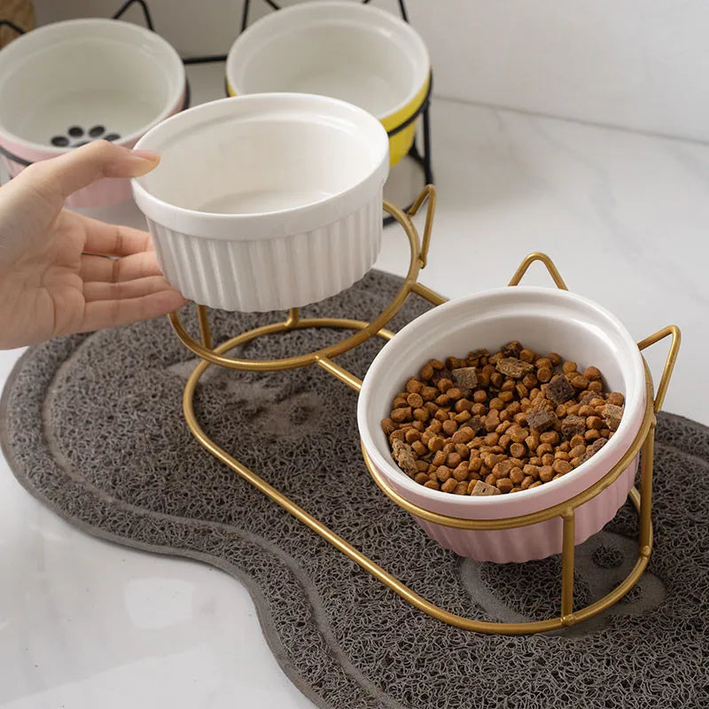 
                  
                    Double Ceramic Elevated Cat Bowls - Prevent Cervical Spondylosis
                  
                