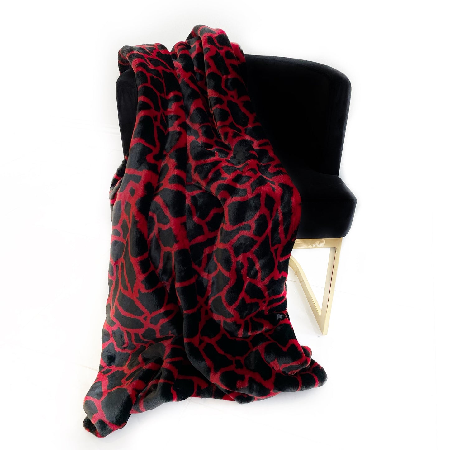 Plutus Red Black Plush Faux Fur Luxury Throw Blanket - Yoru Says