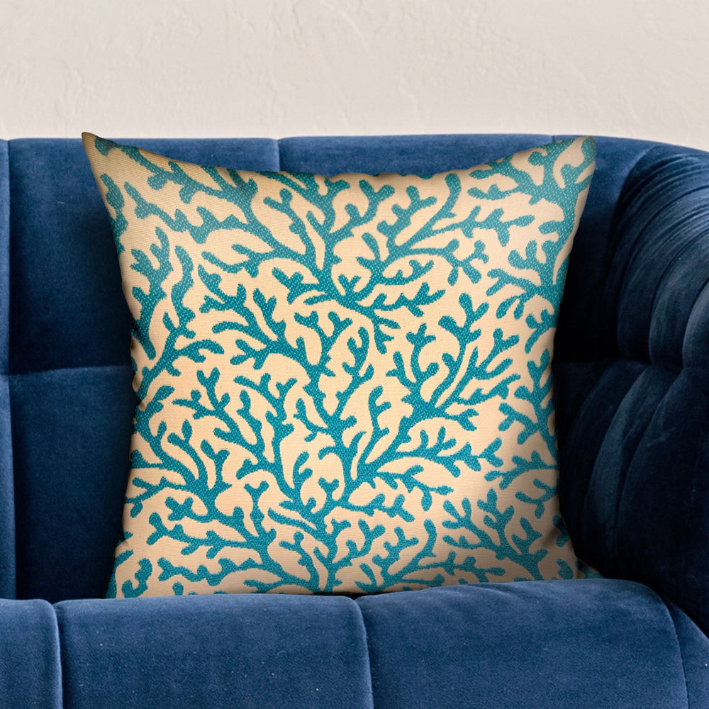 Marlin Vines Blue, cream Floral Luxury Throw Pillow - Yoru Says