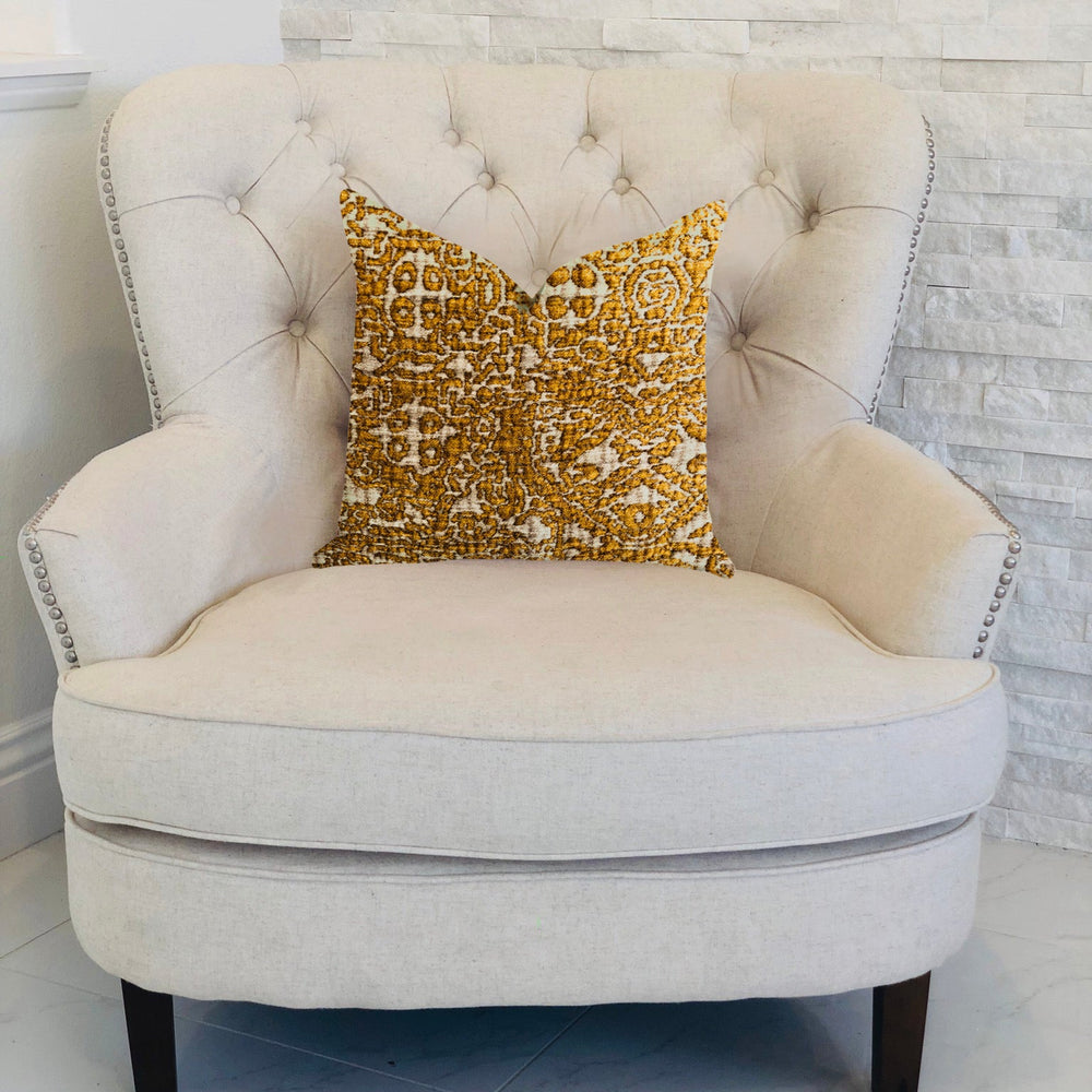 Golden Cosmo Textured Luxury Throw Pillow - Yoru Says