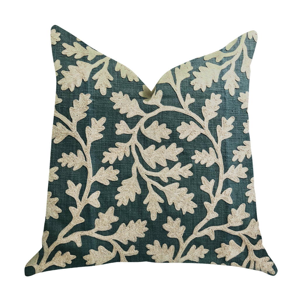 Wild Emerald Figleaf in Green Luxury Throw Pillow - Yoru Says