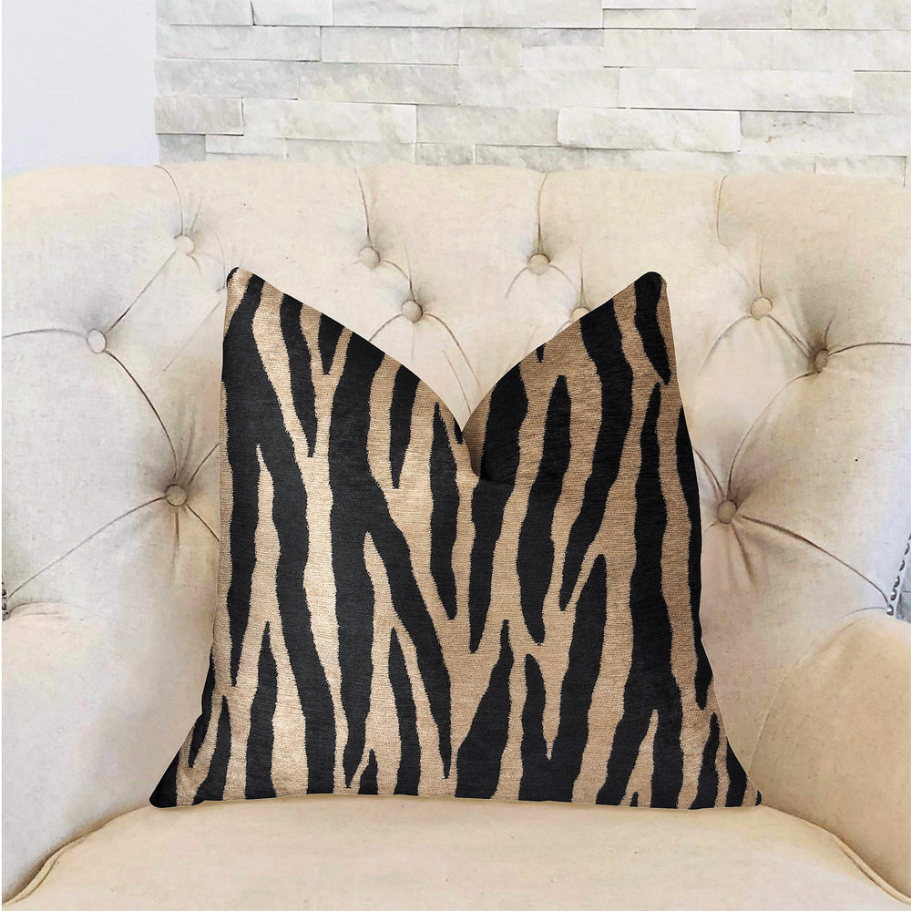 Zippy Zebra Black and Beige Luxury Throw Pillow - Yoru Says