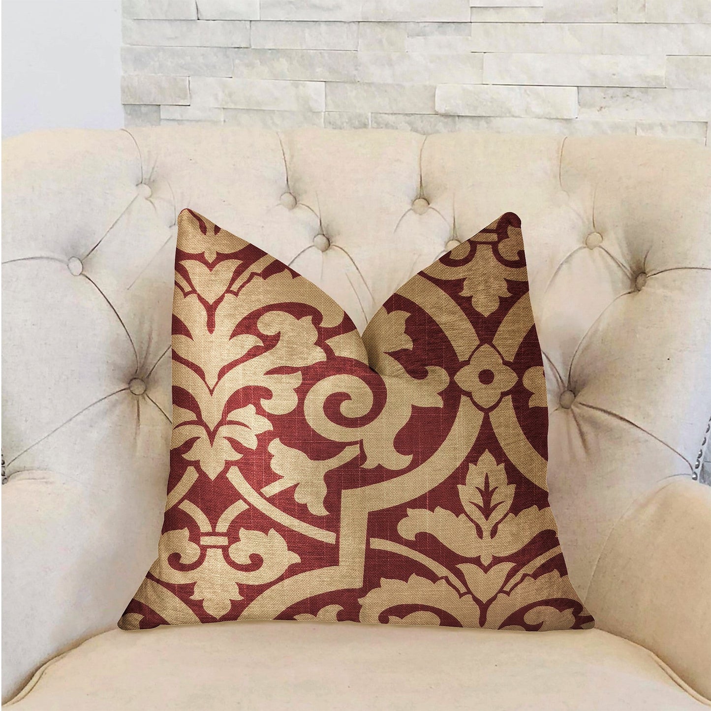 Sacred Shield Red and Beige Luxury Throw Pillow - Yoru Says