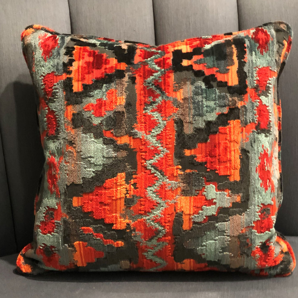 Sachi Love Red, Blue and Orange iKat Luxury Throw Pillow - Yoru Says