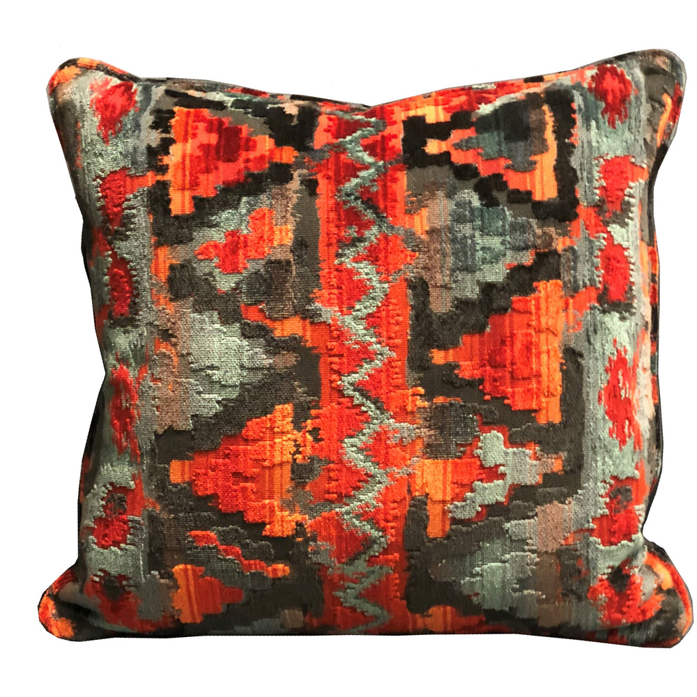 Sachi Love Red, Blue and Orange iKat Luxury Throw Pillow - Yoru Says