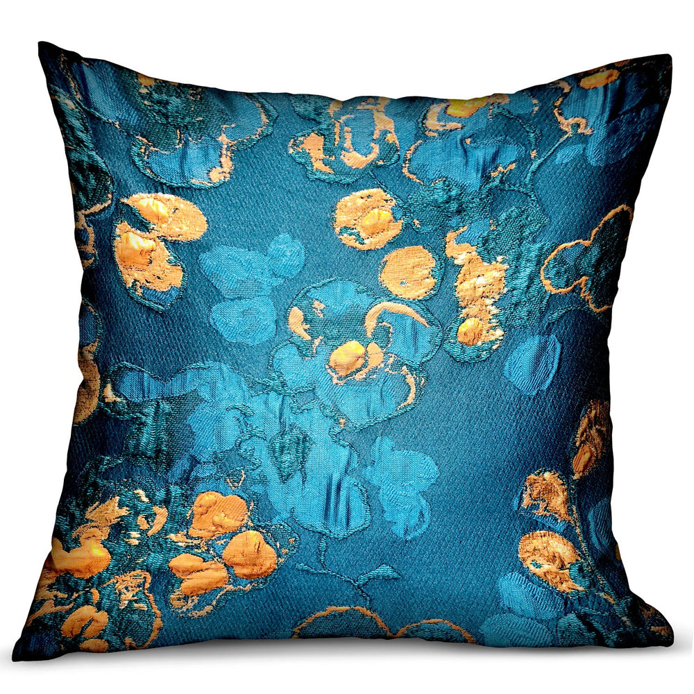 Bronze Blossom Blue Floral Luxury Throw Pillow - Yoru Says