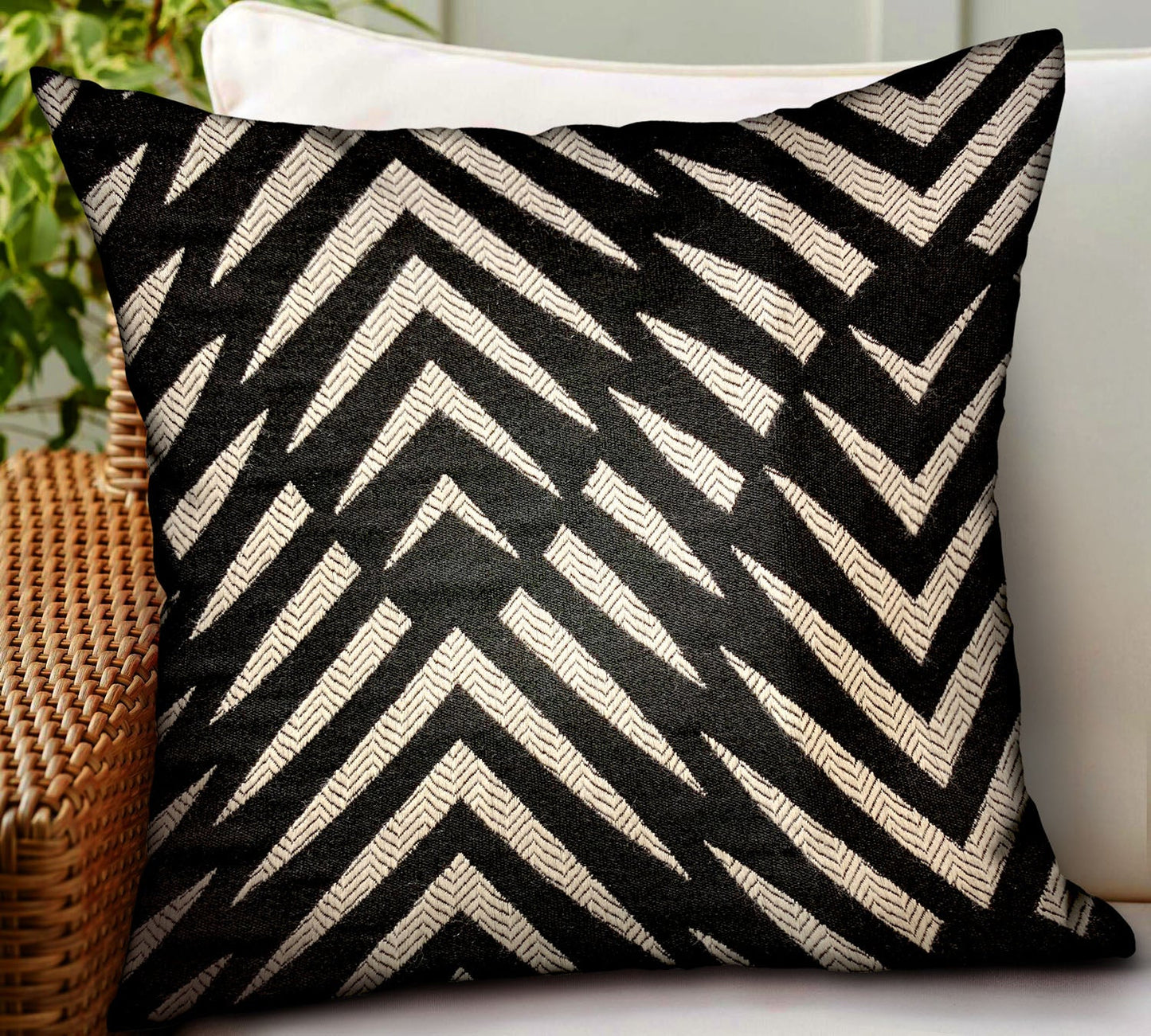 Raven Palm Black Geometric Luxury Outdoor/Indoor Throw Pillow - Yoru Says