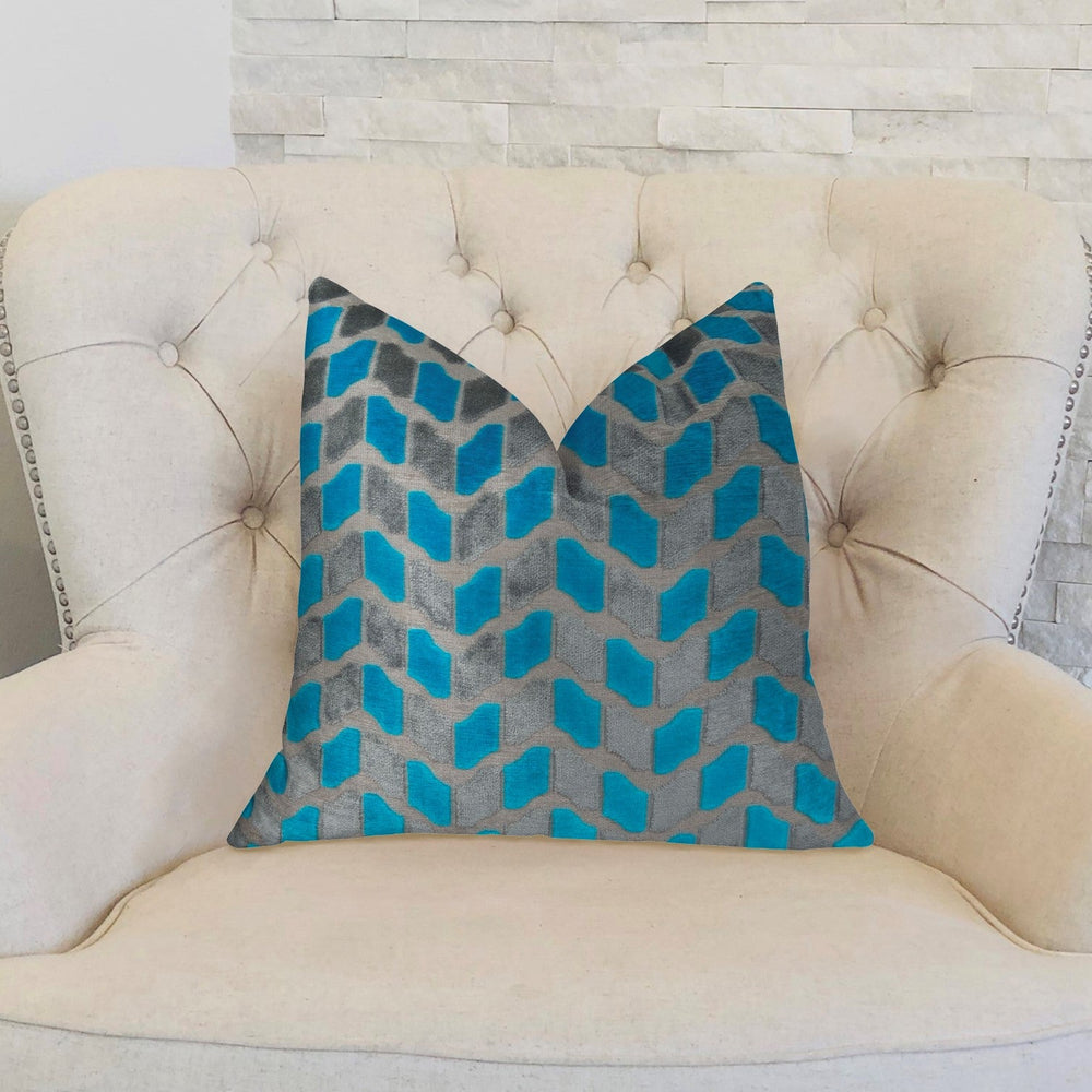 Castle Crest Turquoise and Gray Handmade Luxury Pillow - Yoru Says