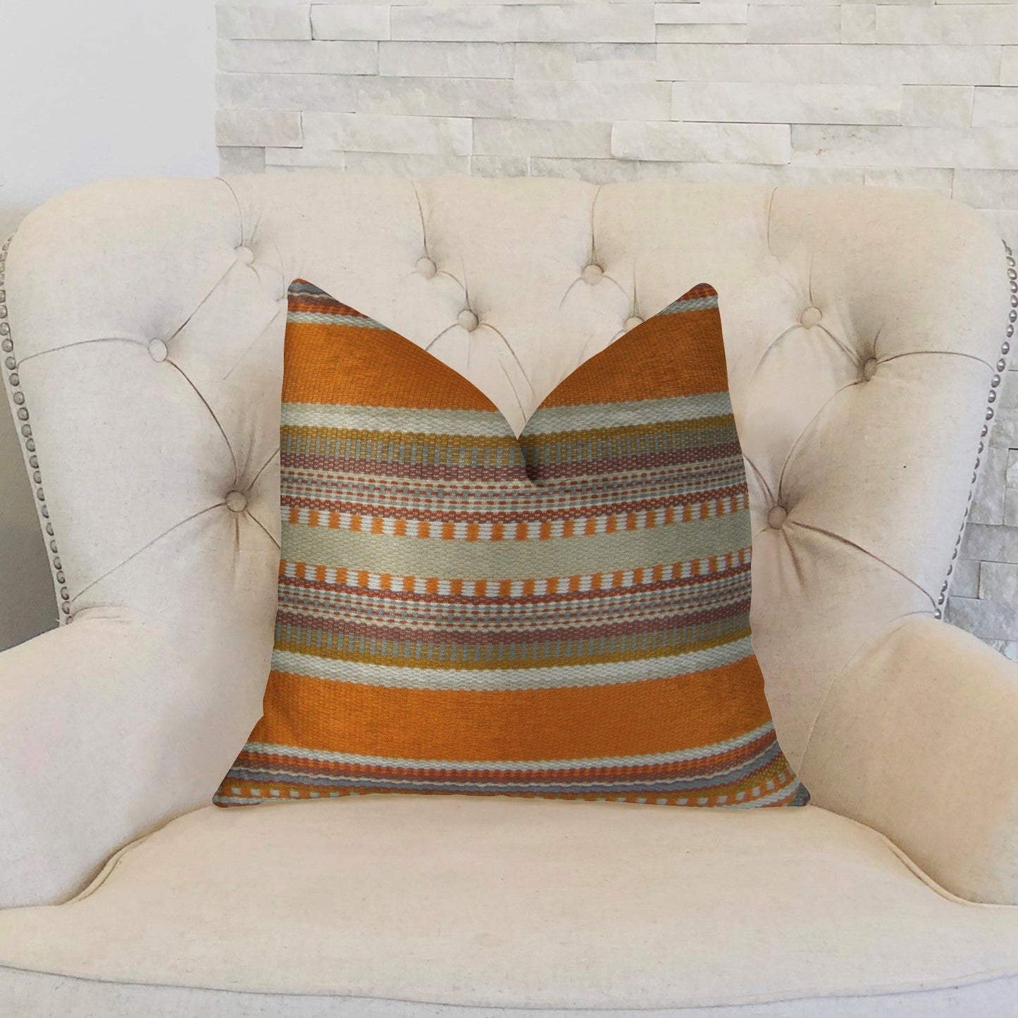 South Shore Amber Orange Olive and Cream Handmade Luxury Pillow - Yoru Says