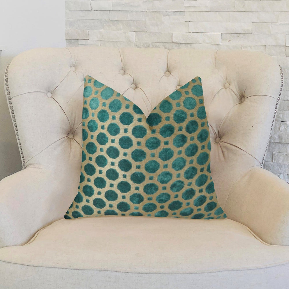 Velvet Aquamarine Turquoise and Taupe Handmade Luxury Pillow - Yoru Says