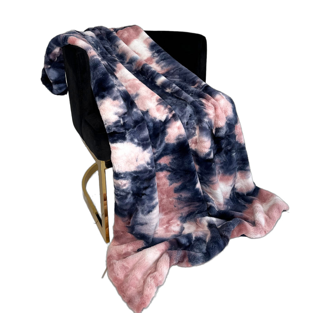 Plutus Pink Navy Fureal Faux Fur Luxury Throw Blanket - Yoru Says