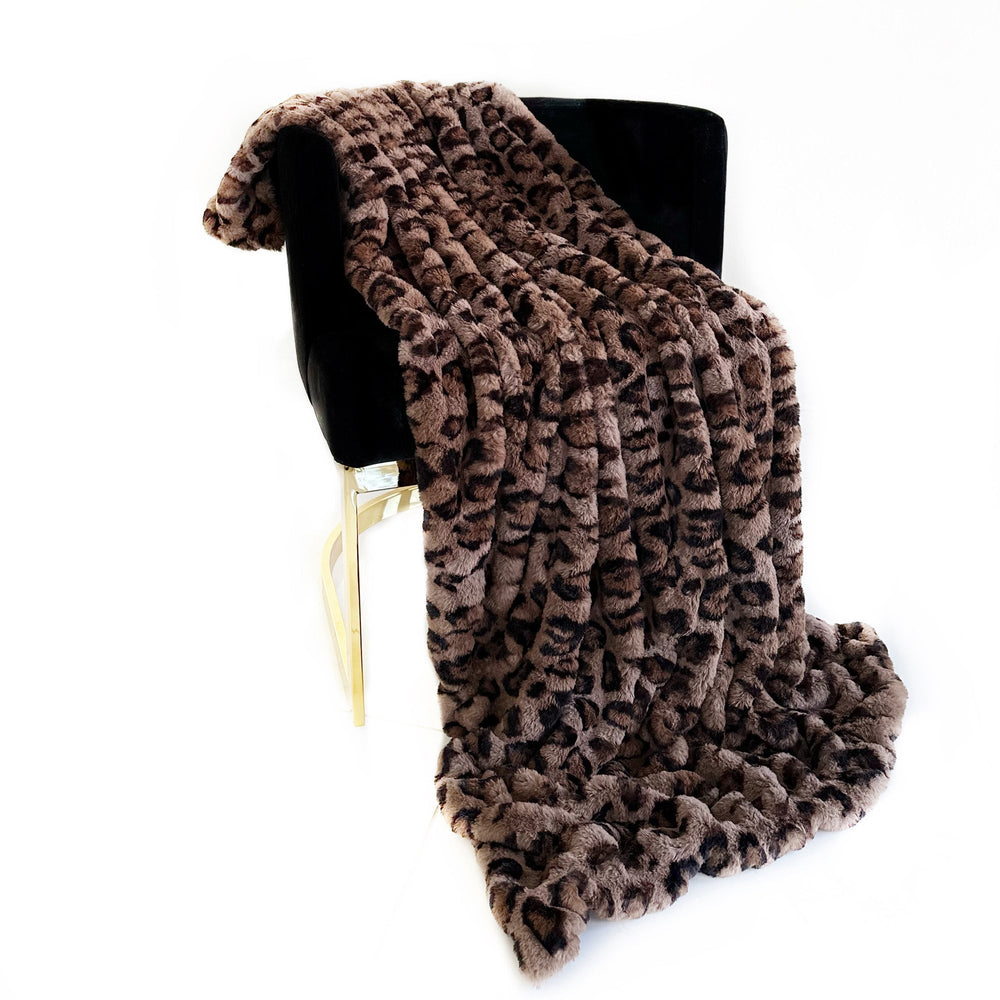 Plutus Brown Leopard Faux Fur Luxury Throw Blanket - Yoru Says