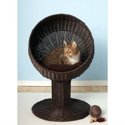 Fancy Cat Espresso Wicker Modern Cat Bed Lounge - Yoru Says