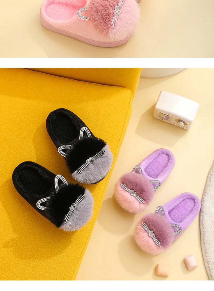 
                  
                    Cotton Slippers Princess Warm Kids Winter Cute Cat Cartoon Diamond Furry Shoes Little Girl Soft Bottom Home Shoes - Yoru Says
                  
                