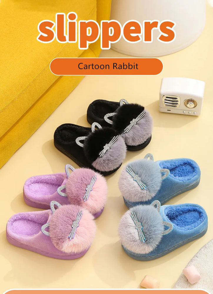 
                  
                    Cotton Slippers Princess Warm Kids Winter Cute Cat Cartoon Diamond Furry Shoes Little Girl Soft Bottom Home Shoes - Yoru Says
                  
                