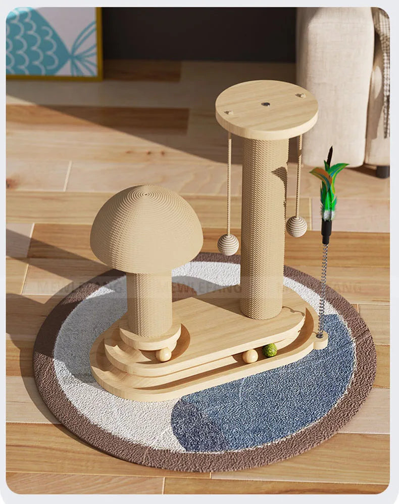 Clawsome play time - solid wood, sisal climbing play structure and scratcher - Yoru Says