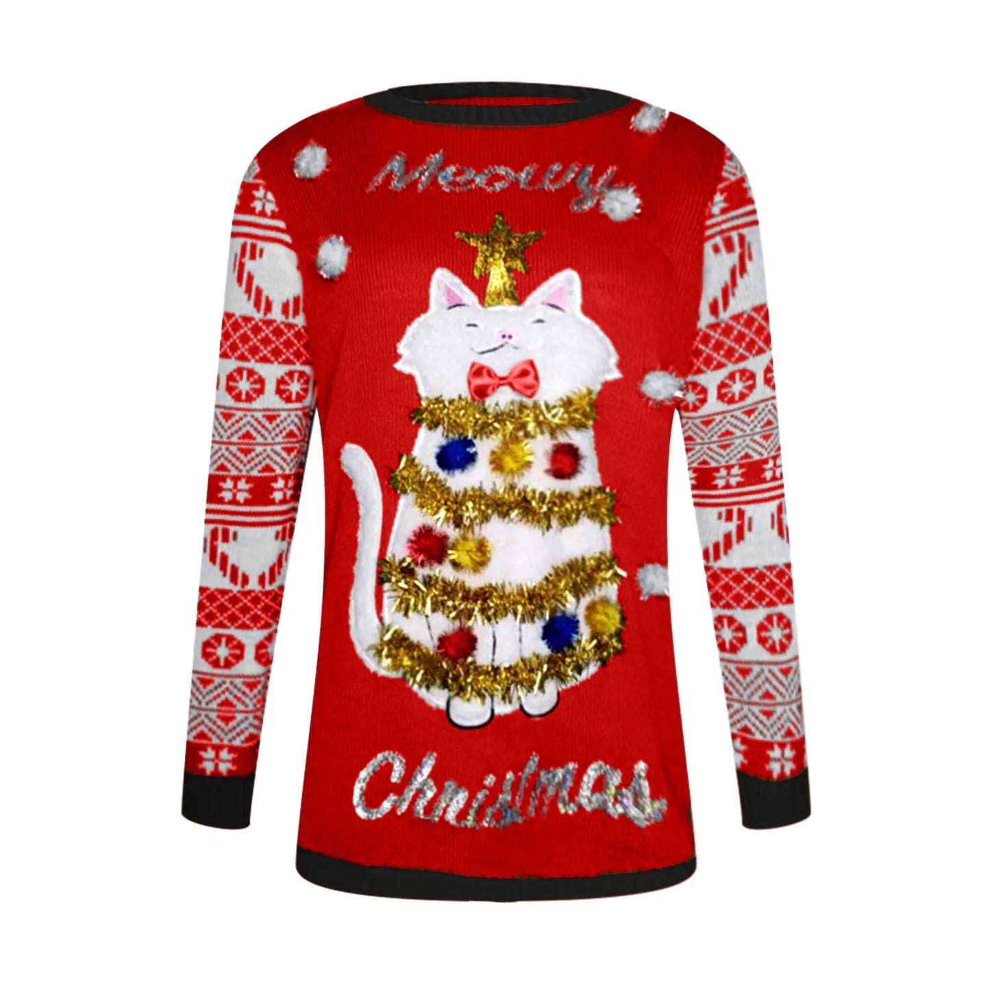 Christmas 2024 Meowy Ugly Sweater - Yoru Says