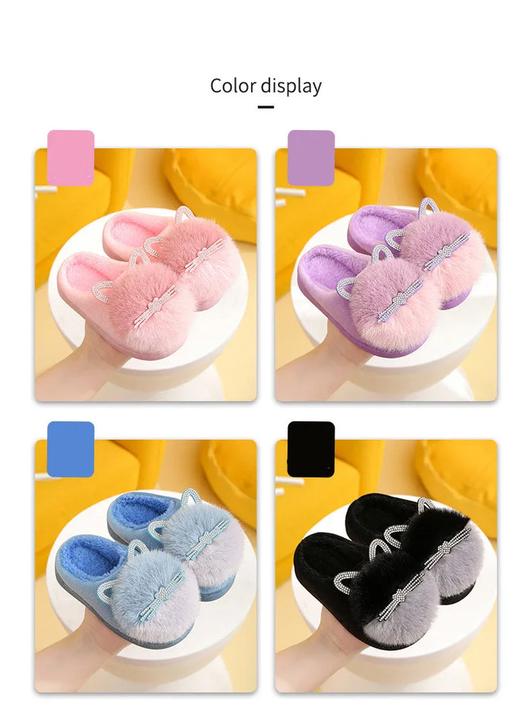 
                  
                    Cotton Slippers Princess Warm Kids Winter Cute Cat Cartoon Diamond Furry Shoes Little Girl Soft Bottom Home Shoes - Yoru Says
                  
                