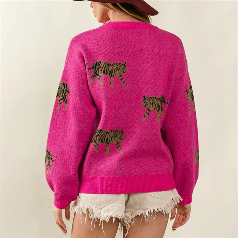 Warm Tiger Print Sweater - Yoru Says