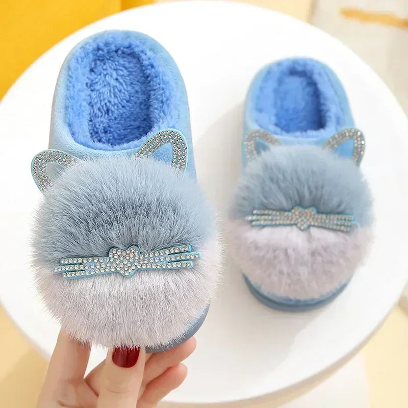 
                  
                    Cotton Slippers Princess Warm Kids Winter Cute Cat Cartoon Diamond Furry Shoes Little Girl Soft Bottom Home Shoes - Yoru Says
                  
                