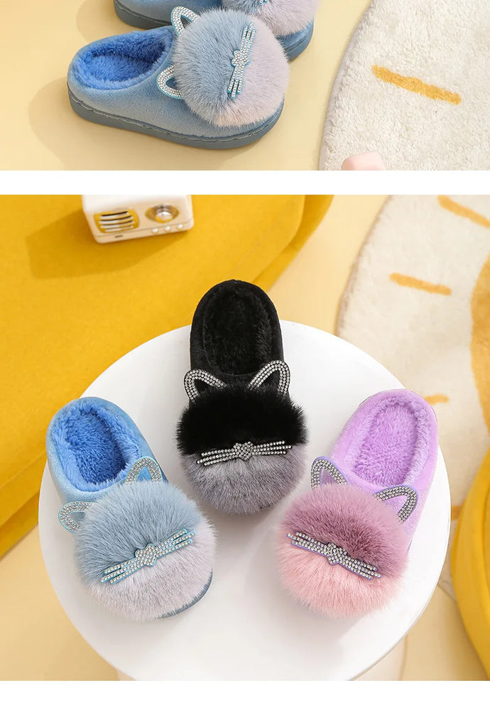 
                  
                    Cotton Slippers Princess Warm Kids Winter Cute Cat Cartoon Diamond Furry Shoes Little Girl Soft Bottom Home Shoes - Yoru Says
                  
                