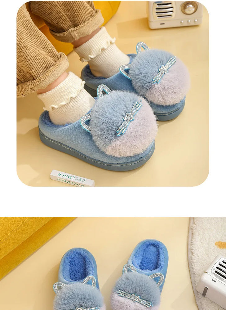 
                  
                    Cotton Slippers Princess Warm Kids Winter Cute Cat Cartoon Diamond Furry Shoes Little Girl Soft Bottom Home Shoes - Yoru Says
                  
                