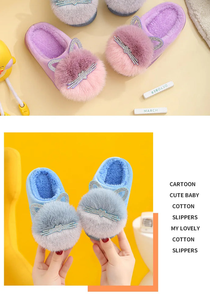 
                  
                    Cotton Slippers Princess Warm Kids Winter Cute Cat Cartoon Diamond Furry Shoes Little Girl Soft Bottom Home Shoes - Yoru Says
                  
                