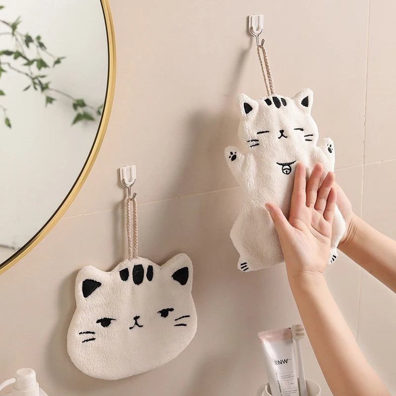 White Cat Shape Hand Towel - Yoru Says