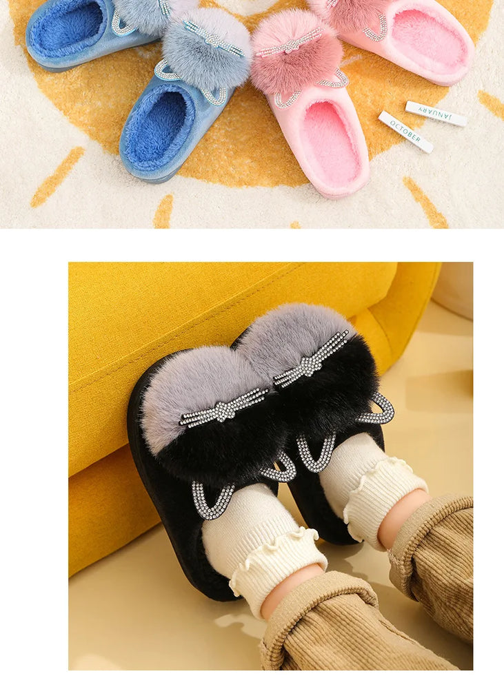 
                  
                    Cotton Slippers Princess Warm Kids Winter Cute Cat Cartoon Diamond Furry Shoes Little Girl Soft Bottom Home Shoes - Yoru Says
                  
                