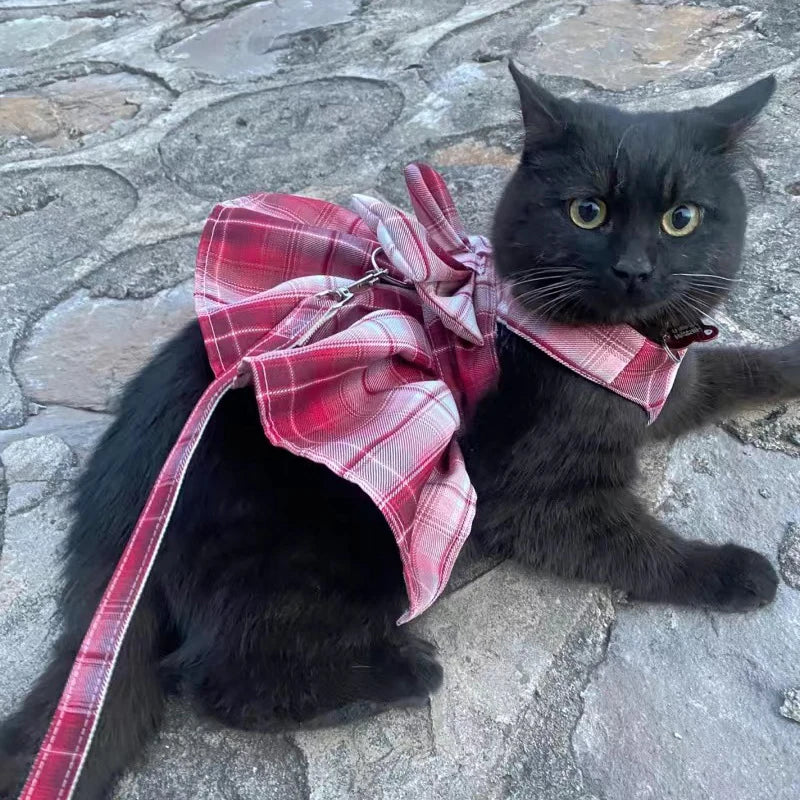 Sweet Plaid Cat Dress Vest with Harness - Yoru Says