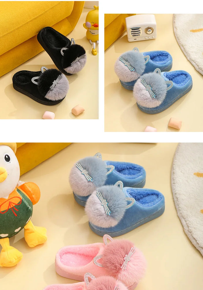 
                  
                    Cotton Slippers Princess Warm Kids Winter Cute Cat Cartoon Diamond Furry Shoes Little Girl Soft Bottom Home Shoes - Yoru Says
                  
                