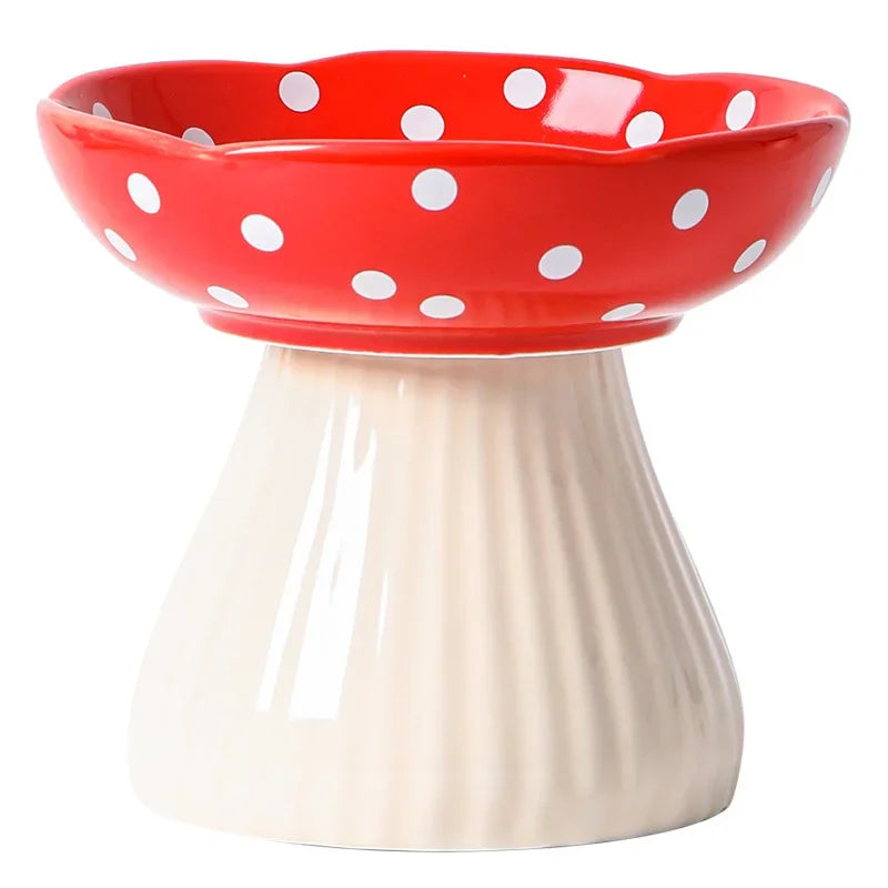 Mushroom Raised Cat Ceramic Bowl