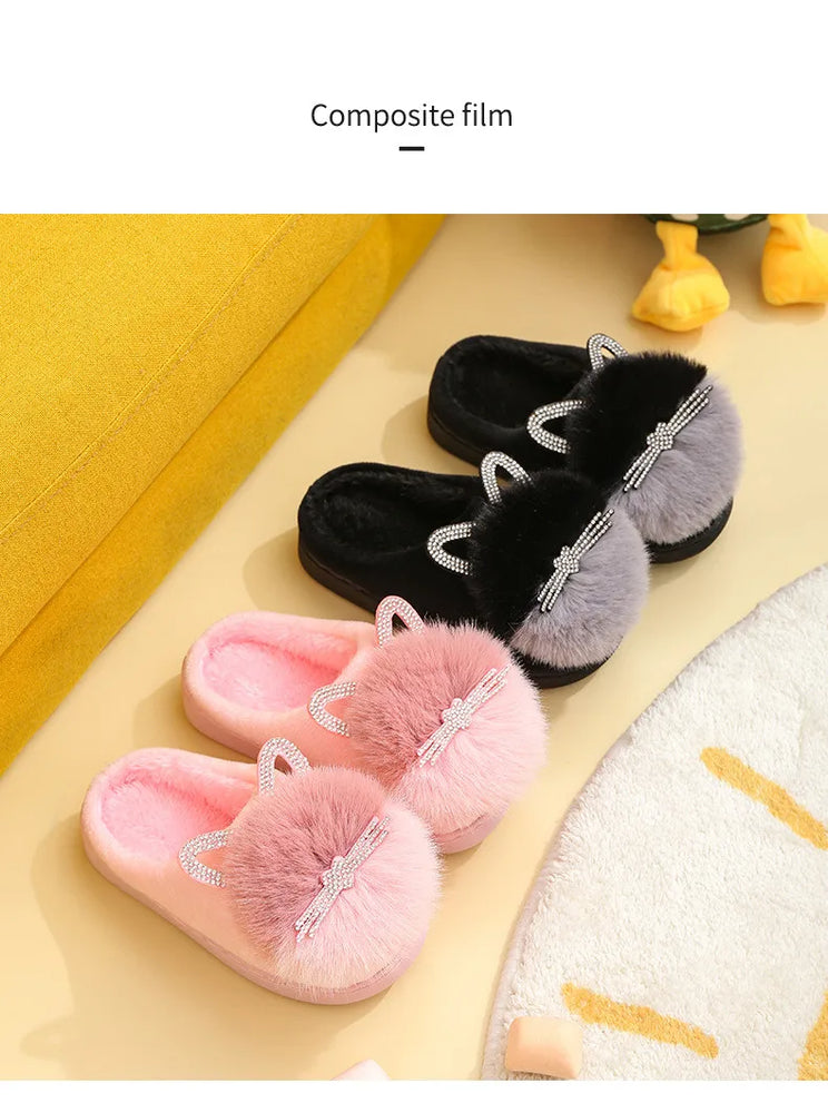 
                  
                    Cotton Slippers Princess Warm Kids Winter Cute Cat Cartoon Diamond Furry Shoes Little Girl Soft Bottom Home Shoes - Yoru Says
                  
                