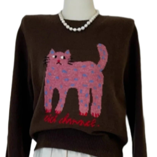 
                  
                    Women Cat Jacquard Sweater - Yoru Says
                  
                