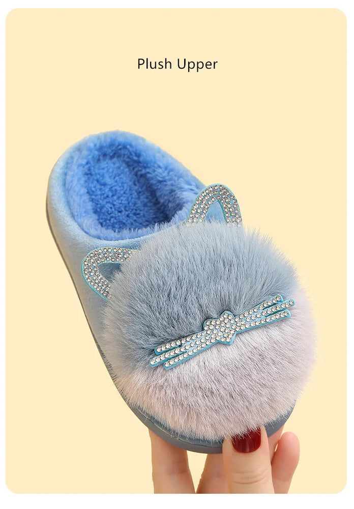 
                  
                    Cotton Slippers Princess Warm Kids Winter Cute Cat Cartoon Diamond Furry Shoes Little Girl Soft Bottom Home Shoes - Yoru Says
                  
                