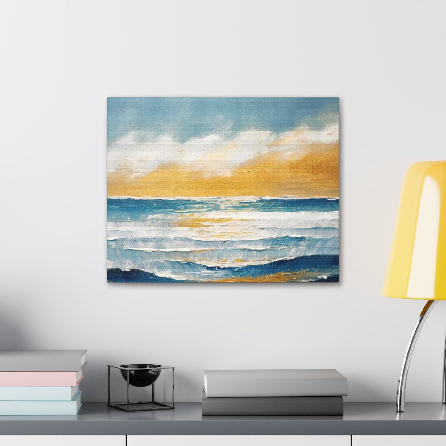 Canvas Wall Art Decor, Blue Ocean Golden Sunset Print - Yoru Says